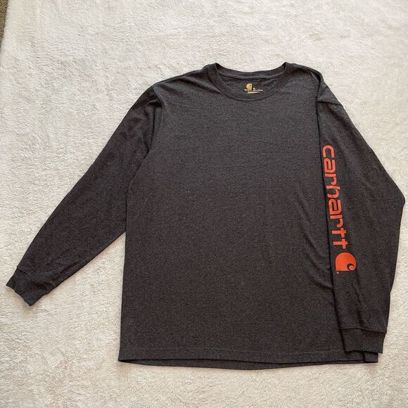 Carhartt Shirt Mens XL Heavyweight T-Shirt Long Sleeve Graphic Spell Out Gray - Picture 1 of 10